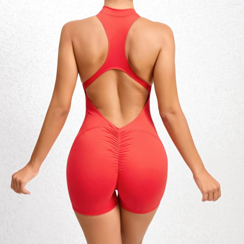 Active Sets Sports Jumpsuit Woman Gym Fitness Overalls Lycra Zipper Workout Clothes For Women Sportswear Yoga Set Black Romper Red White One