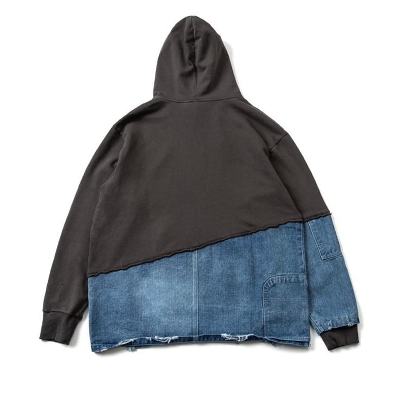 Men's Hoodies Sweatshirts ABOORUN Men's Fashion Denim Patchwork Sweatshirts Hi Street Broken Hole Pullover Hoodies for Male 231208