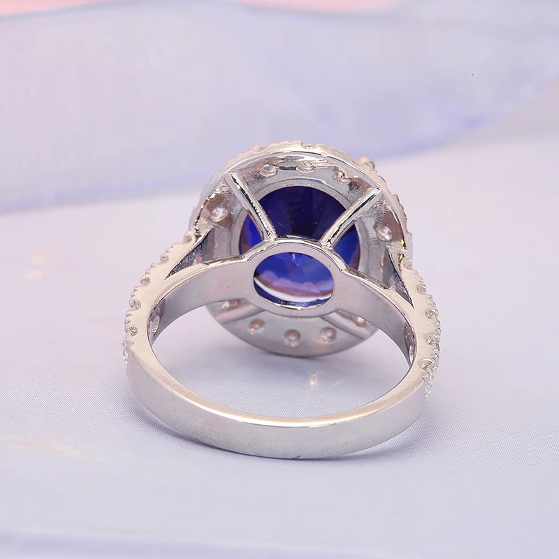 Wedding Rings 100% 14k Solid White Gold 5.0ct Oval Lab Sapphire Main Stone Wedding Engagement Ring Gift Fine Jewelry for Women 231208