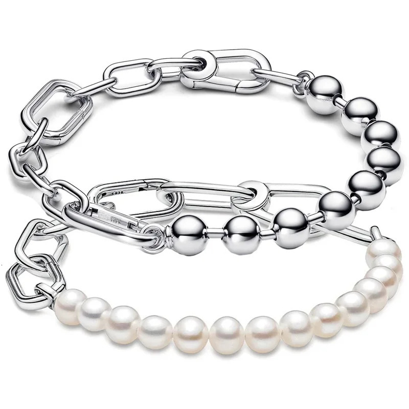 Beaded Sterg Sier Bracelet for DIY Jewelry Charms, Featuring Freshwater Cultured Pearls and Exquisite Metal Beads 4