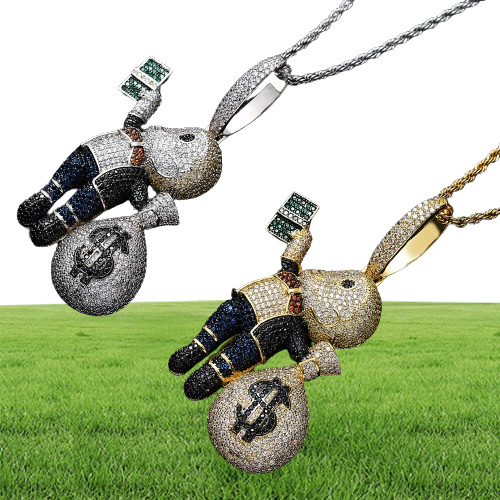 Luxury Designer Necklace Mens Hip Hop Jewelry Iced Out Pendant Bling Diamond Money Bag Charms Gold Chain Big Pendants Fashion Stat