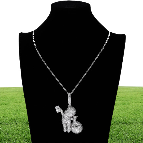 Luxury Designer Necklace Mens Hip Hop Jewelry Iced Out Pendant Bling Diamond Money Bag Charms Gold Chain Big Pendants Fashion Stat