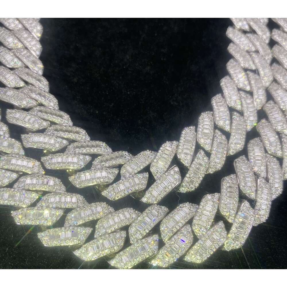 necklace moissanite chain Selling 18mm T square 925 silver inset Moissanite hip hop Cuban chain Mai Ah secret chain simulation drill collar