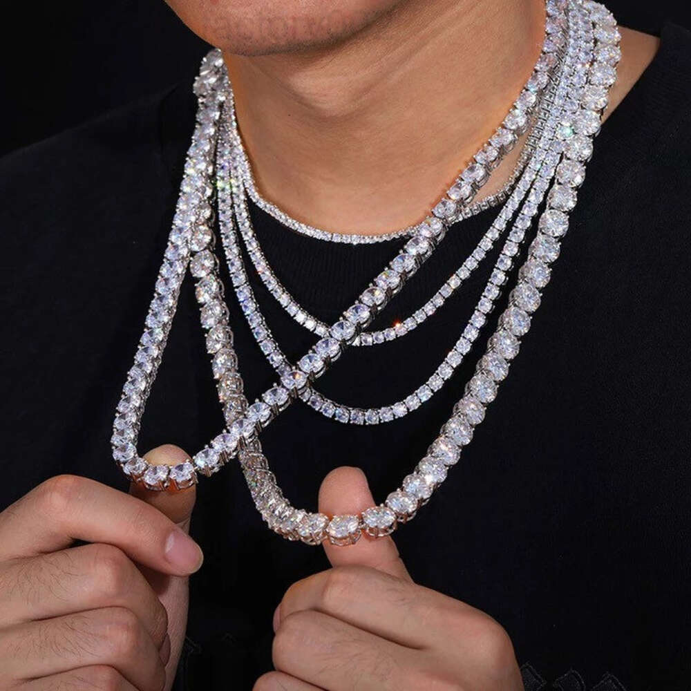 Necklace Tennis Chain moissanite chain Jewelry Hip Hop 925 Sterling Silver VVS Moissanite Diamond Cluster Iced Out Tennis Chain Bracelet Custom