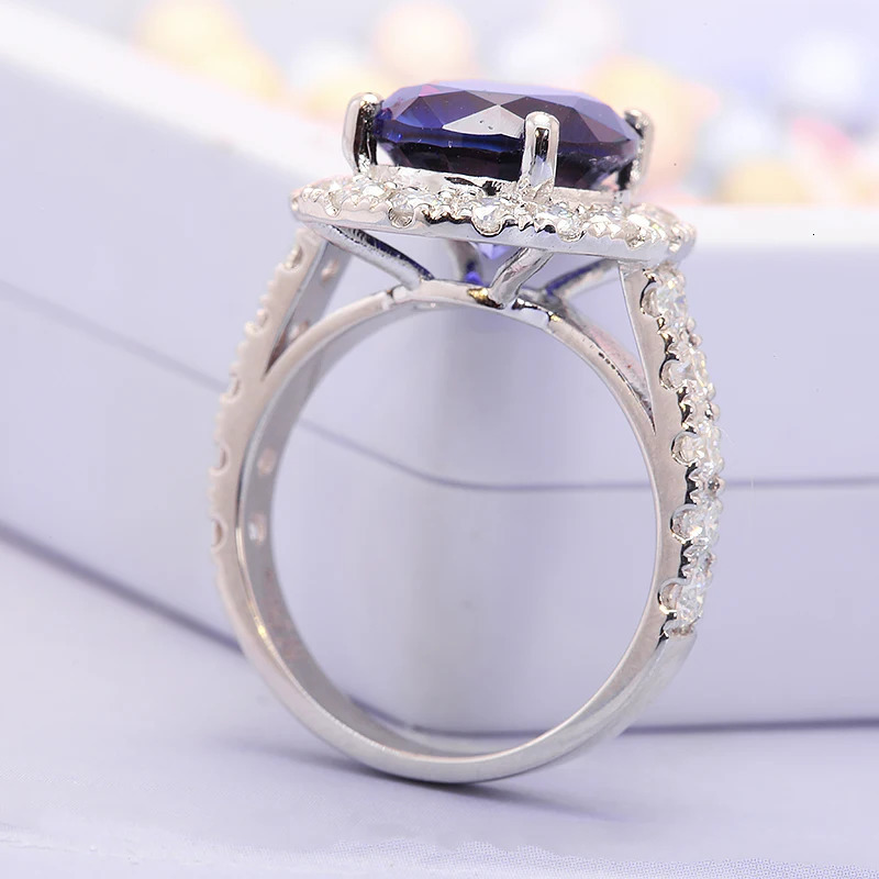 Wedding Rings 100% 14k Solid White Gold 5.0ct Oval Lab Sapphire Main Stone Wedding Engagement Ring Gift Fine Jewelry for Women 231208