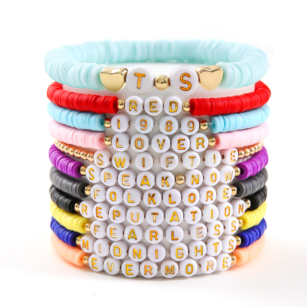 11pcs Taylor Swiftie Friendship Bracelets Set Surfer Heishi Beads Strands Fearless Letter Charm Stackable Soft Clay Boho Wristband Beach Jewelry Gift 