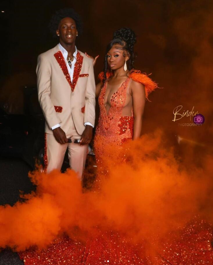 Orange Sparkly Velvet Evening Formal Dress for Women Crystal Beaded Feather Black Girl Mermaid Prom Gown vestidos de gala mujer