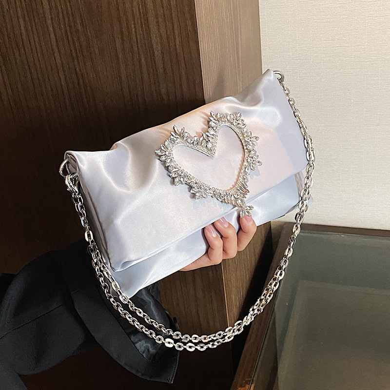 Factory outlet shoulder bags 4 colors sweet luxury diamond chain bag soft solid color folding Oxford women handbags banquet wedding dress dinner handbag 770#