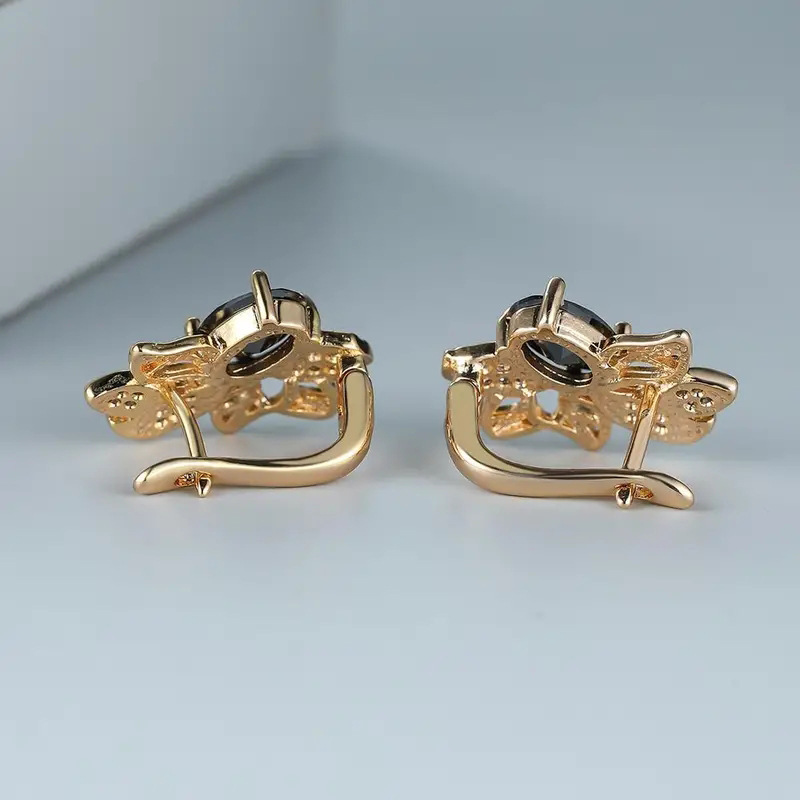 Designer Women's Earrings Classic Crystal Flower Earrings Black Zircon Gold Leaf Earrings Fashion Jewelry
