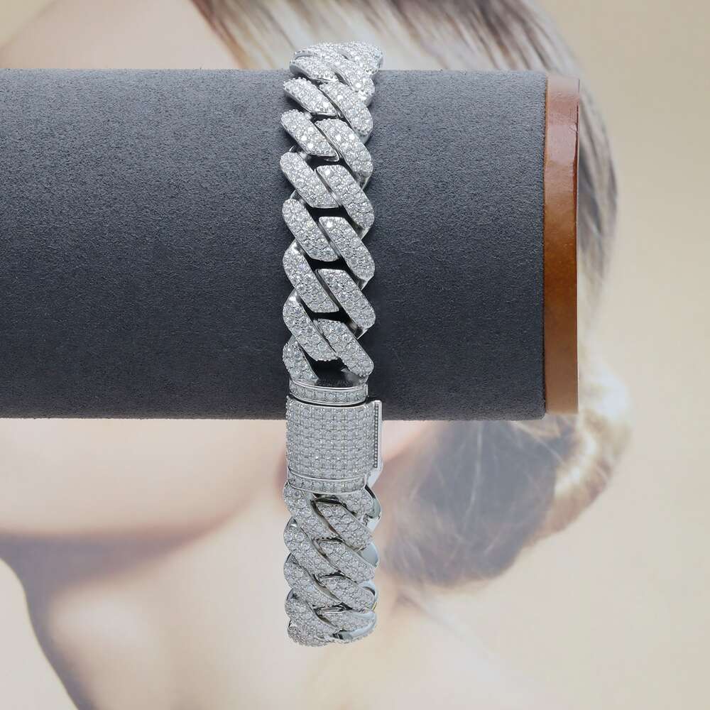 necklace moissanite chain Paston Mossanite Jewelry Wholesale 925 Silver Iced Out Hip Hop Moissanite 14mm Width Cuban Chain Ready To Ship