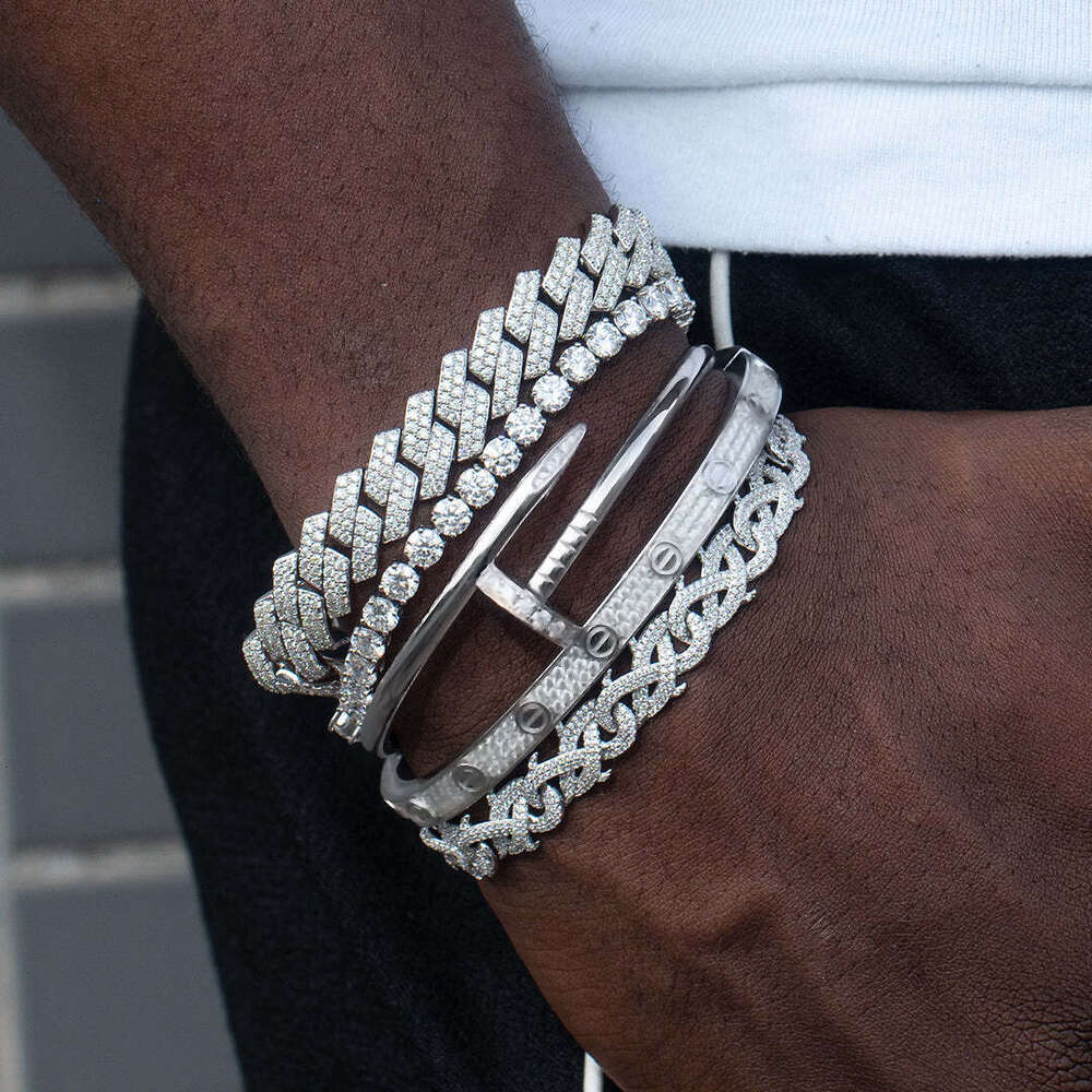 10/12/16/19MM two rows VVS Iced Out Dia Sterg Sier Men Necklace Miami Moissanite Cuban k Chain