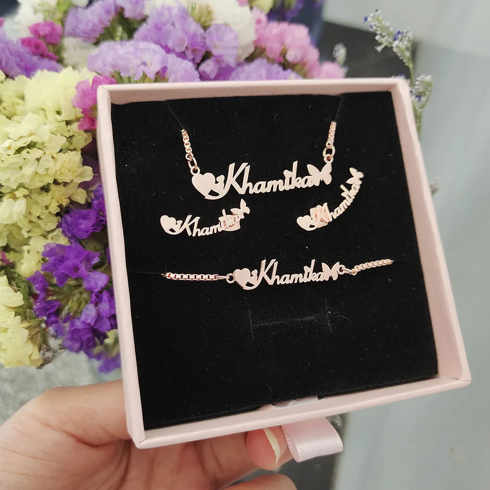Pendant Necklaces DODOAI Jewelry Sets Stainless Steel Custom Jewelry With Box Chain Nameplate Necklace/Earrings/Bracelet/Ring Gift For Women /Kid 2312