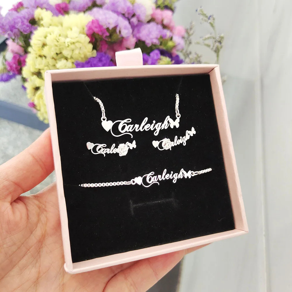 Pendant Necklaces DODOAI Jewelry Sets Stainless Steel Custom Jewelry With Box Chain Nameplate Necklace/Earrings/Bracelet/Ring Gift For Women /Kid 2312