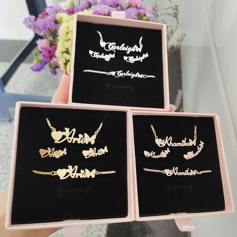 Pendant Necklaces DODOAI Jewelry Sets Stainless Steel Custom Jewelry With Box Chain Nameplate Necklace/Earrings/Bracelet/Ring Gift For Women /Kid 2312