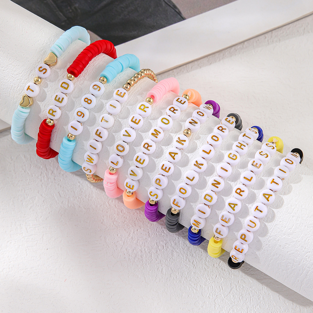 11pcs Taylor Swiftie Friendship Bracelets Set Surfer Heishi Beads Strands Fearless Letter Charm Stackable Soft Clay Boho Wristband Beach Jewelry Gift 
