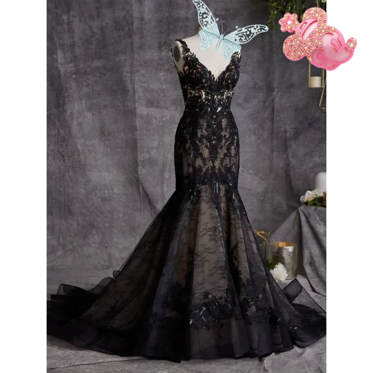 Black Strap Spaghetti Prom Dresses Sleeveless Appliques Lace Backless Bridal Gowns Long Robe De Soiree Custom Made