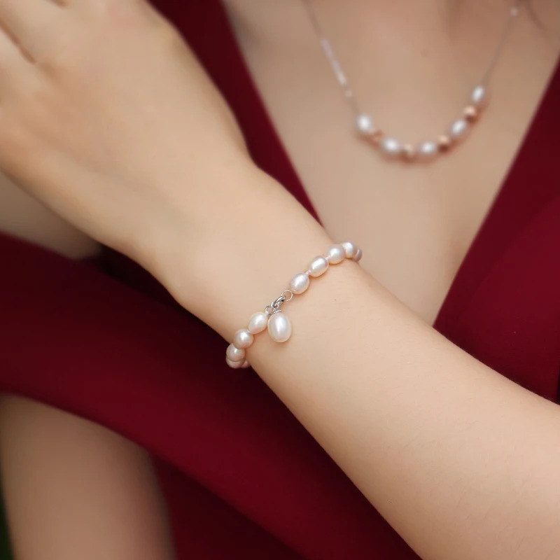 Beaded Real Natural White Freshwater Pearl Bracelet Women Cute OL Style Beads strand Bracelet Female 231208