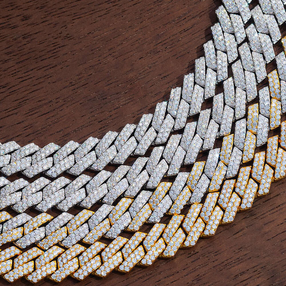 10/12/16/19MM two rows VVS Iced Out Dia Sterg Sier Men Necklace Miami Moissanite Cuban k Chain