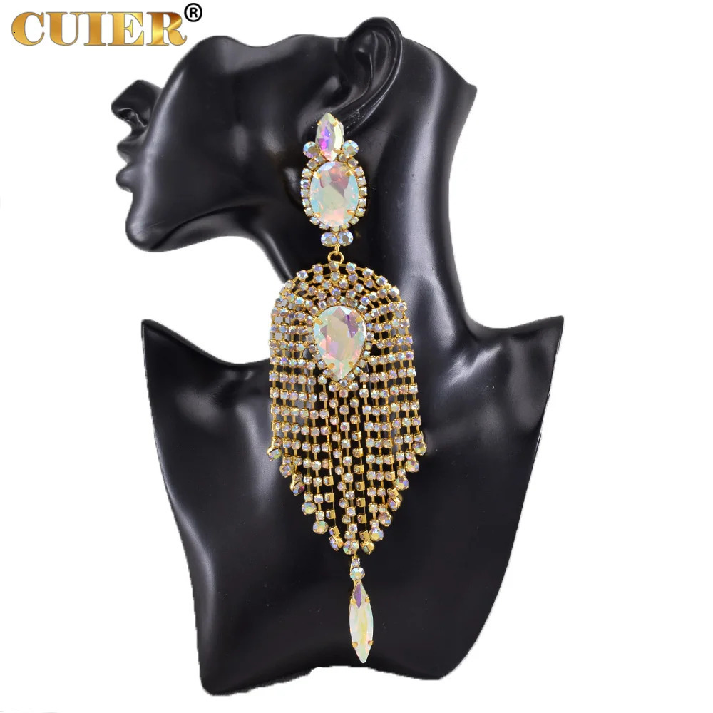 Dangle Chandelier CuiEr 22cm Length Long Tassel Big Drop Earrings for Women Clip Fashion Jewelry for Drag Queen Beauty Pageant Wedding 231208