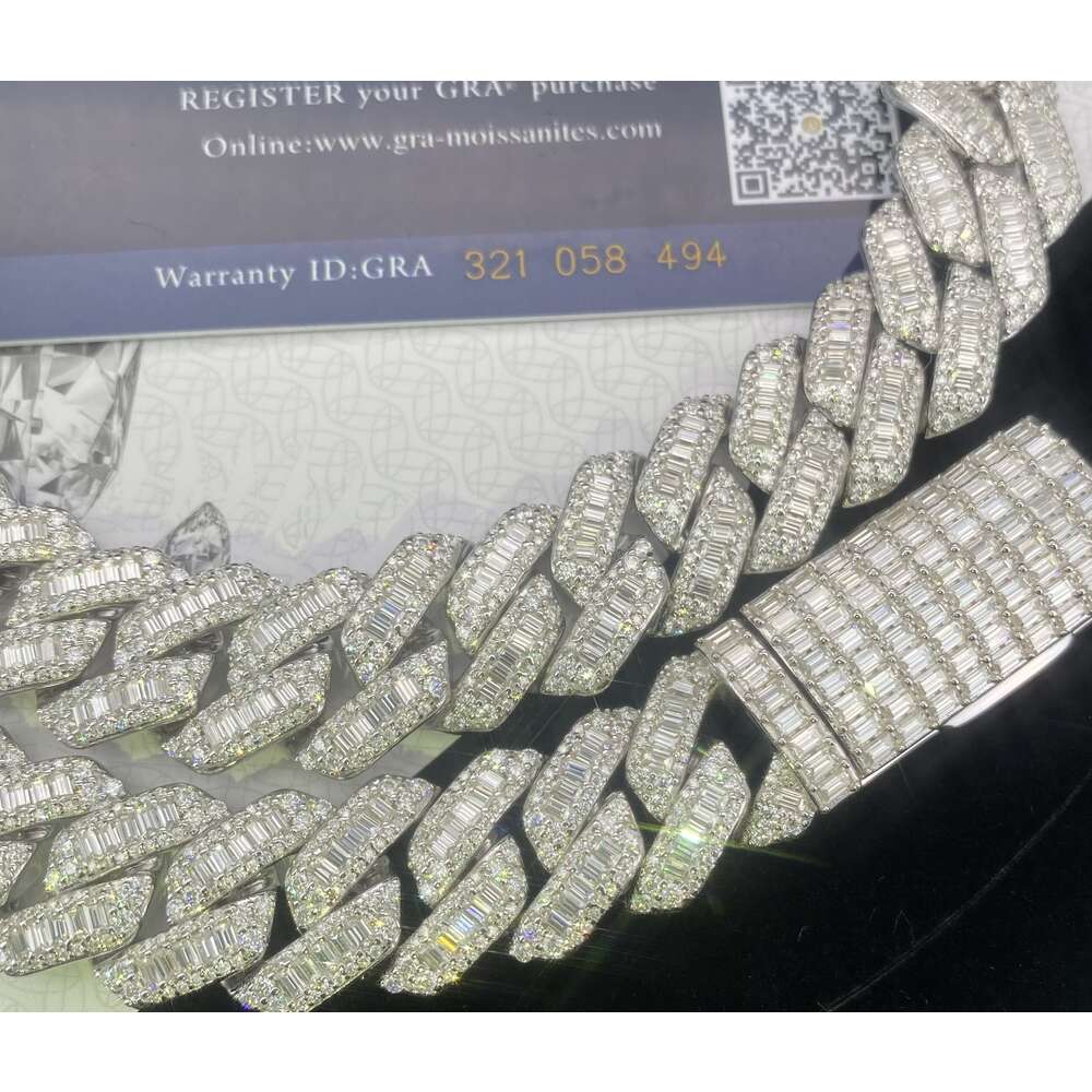 necklace moissanite chain Selling 18mm T square 925 silver inset Moissanite hip hop Cuban chain Mai Ah secret chain simulation drill collar