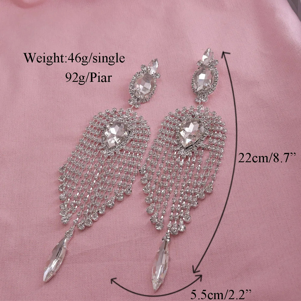 Dangle Chandelier CuiEr 22cm Length Long Tassel Big Drop Earrings for Women Clip Fashion Jewelry for Drag Queen Beauty Pageant Wedding 231208