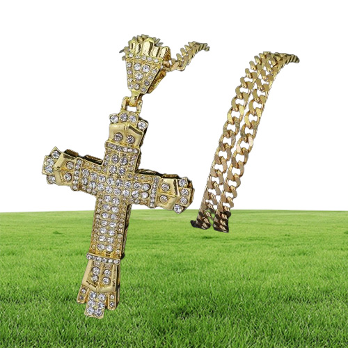 hip hop cross diamonds pendant necklaces for men Religious golden silver luxury necklace Stainless steel Cuban chain jewelry