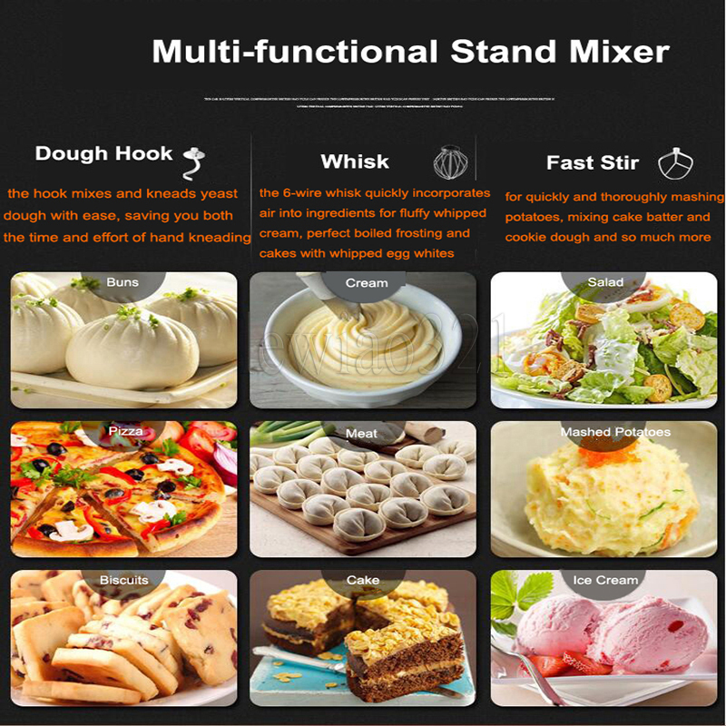 Electric Dough Mixer Kitchen Aid Food Blender Cream Whisk Cake Dough Mixers With Bowl Stainless Steel Chef Machine
