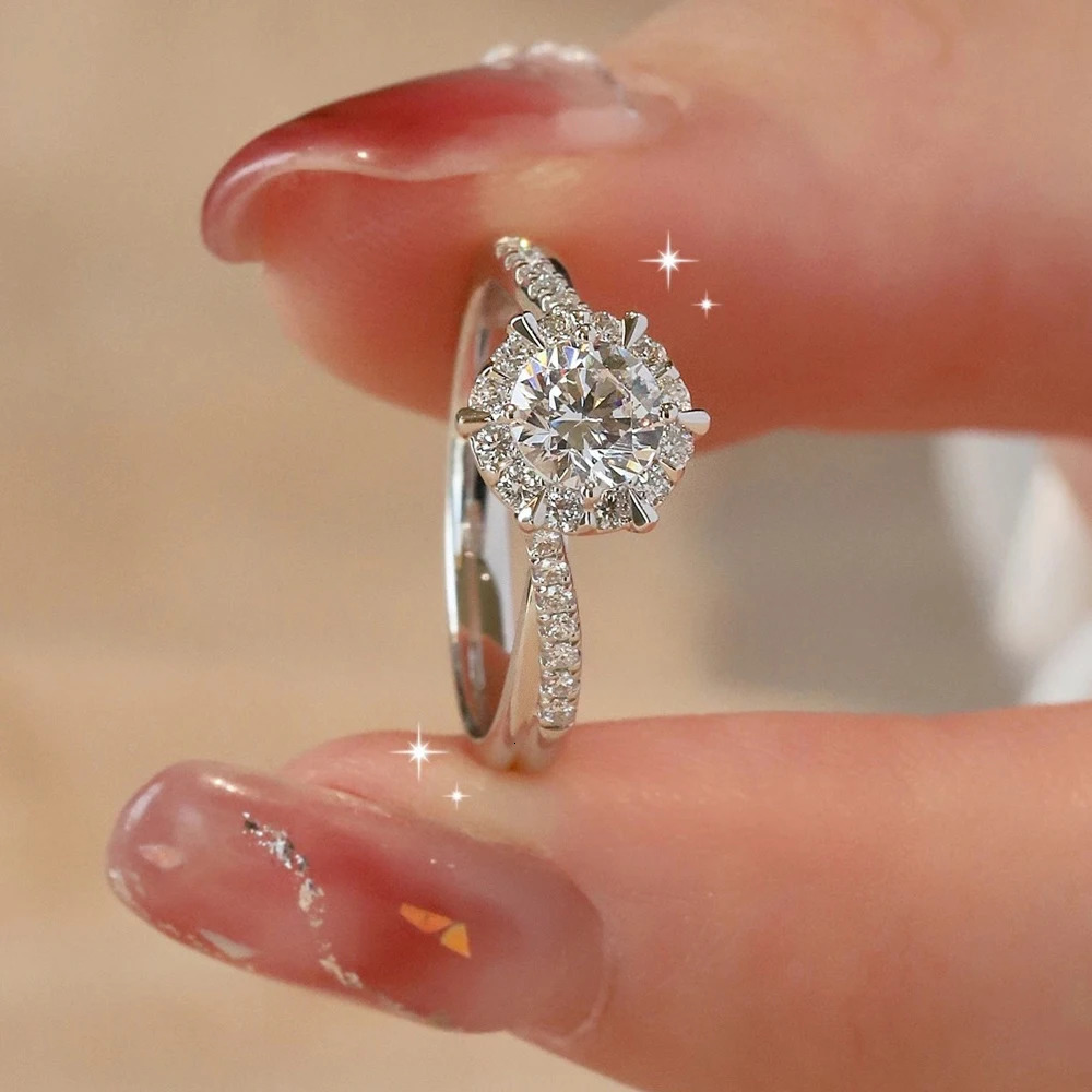 Wedding Rings 0.51CT Engagement Rings for Women D Color Sparkling Lab Diamond Fine Jewelry S925 Silver Rings Original Certified 231208