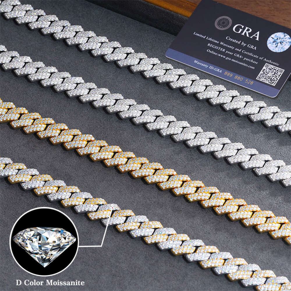 10/12/16/19MM two rows VVS Iced Out Dia Sterg Sier Men Necklace Miami Moissanite Cuban k Chain
