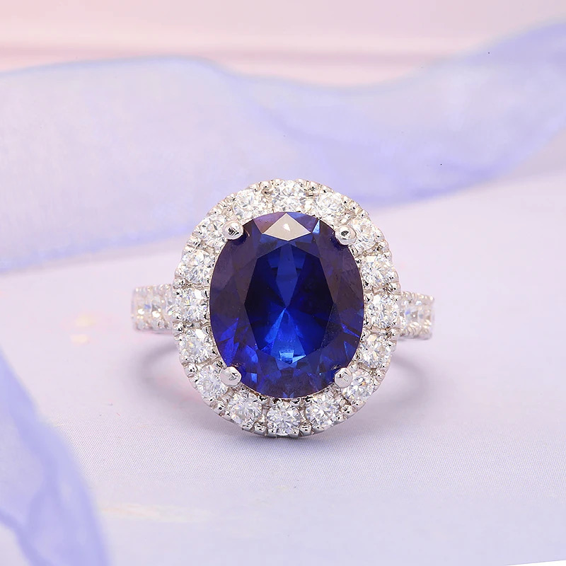 Wedding Rings 100% 14k Solid White Gold 5.0ct Oval Lab Sapphire Main Stone Wedding Engagement Ring Gift Fine Jewelry for Women 231208