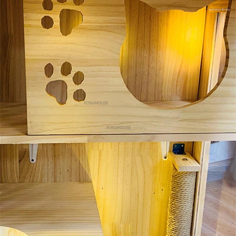 Cat Carriers Modern Solid Wood Villa House Large Free Space Cage Indoor Portable Transparent Supply Bilayer