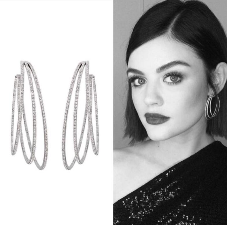 2023 Top Sell Sparkling Clip Earrings Luxury Jewelry 925 Sterling Silver Three Rows Pave 5A Cubic Zircon CZ Diamond Gemstones Party Eternity Women Big
