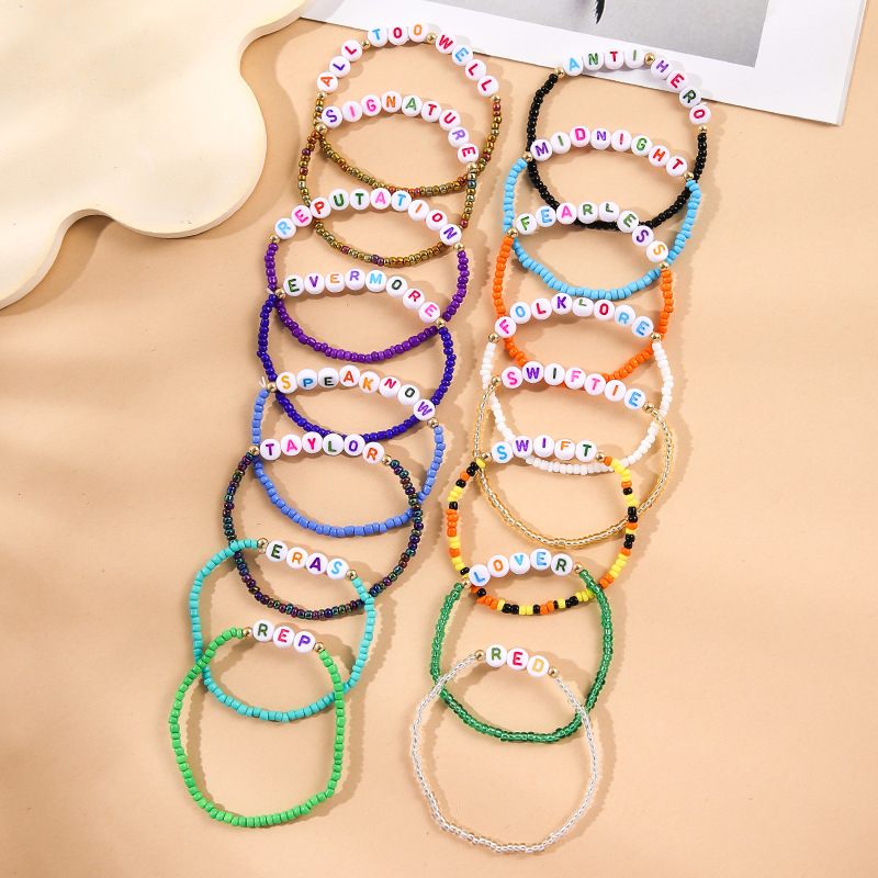 11pcs Taylor Swiftie Friendship Bracelets Set Surfer Heishi Beads Strands Fearless Letter Charm Stackable Soft Clay Boho Wristband Beach Jewelry Gift 
