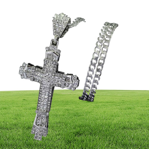 hip hop cross diamonds pendant necklaces for men Religious golden silver luxury necklace Stainless steel Cuban chain jewelry