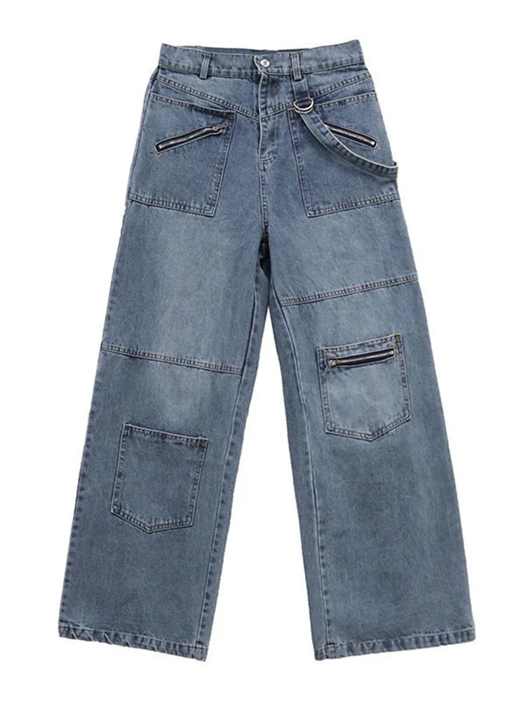 Men's Jeans HOUZHOU Baggy Cargo Jeans Men Denim Wide Leg Trousers Male Oversize Casual Streetwear Hip Hop Pocket Zipper Safari Style 231211