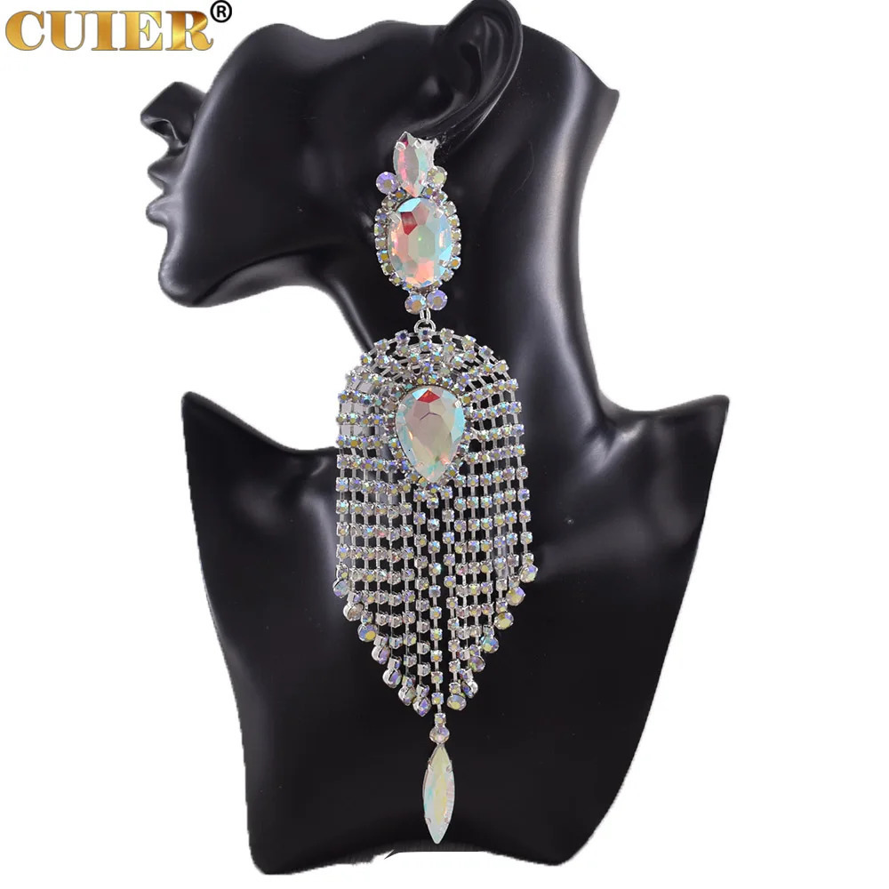 Dangle Chandelier CuiEr 22cm Length Long Tassel Big Drop Earrings for Women Clip Fashion Jewelry for Drag Queen Beauty Pageant Wedding 231208