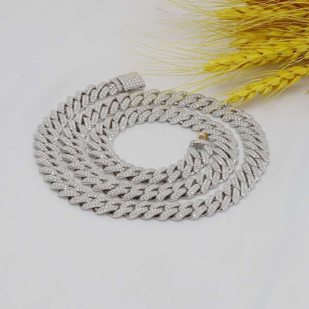necklace moissanite chain Paston Mossanite Jewelry Wholesale 925 Silver Iced Out Hip Hop Moissanite 14mm Width Cuban Chain Ready To Ship