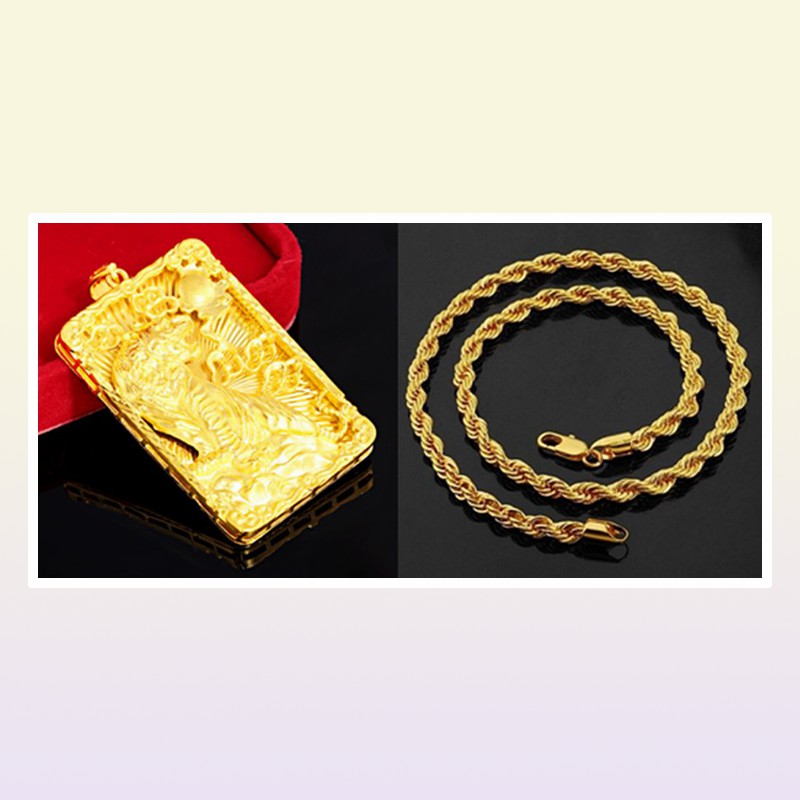 Geometry Tiger Totem Big Pendant With Rope Chain 18K Yellow Gold Filled Classic Hip Hop Rock Mens Pendant Necklace Gift299N