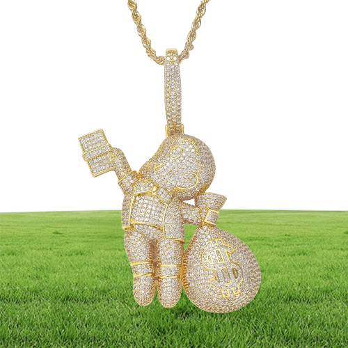 Luxury Designer Necklace Mens Hip Hop Jewelry Iced Out Pendant Bling Diamond Money Bag Charms Gold Chain Big Pendants Fashion Stat