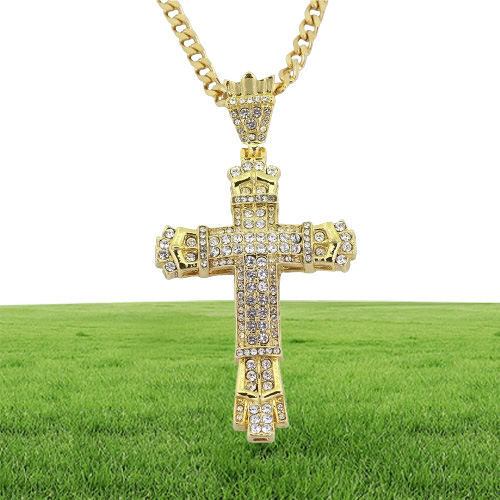 hip hop cross diamonds pendant necklaces for men Religious golden silver luxury necklace Stainless steel Cuban chain jewelry