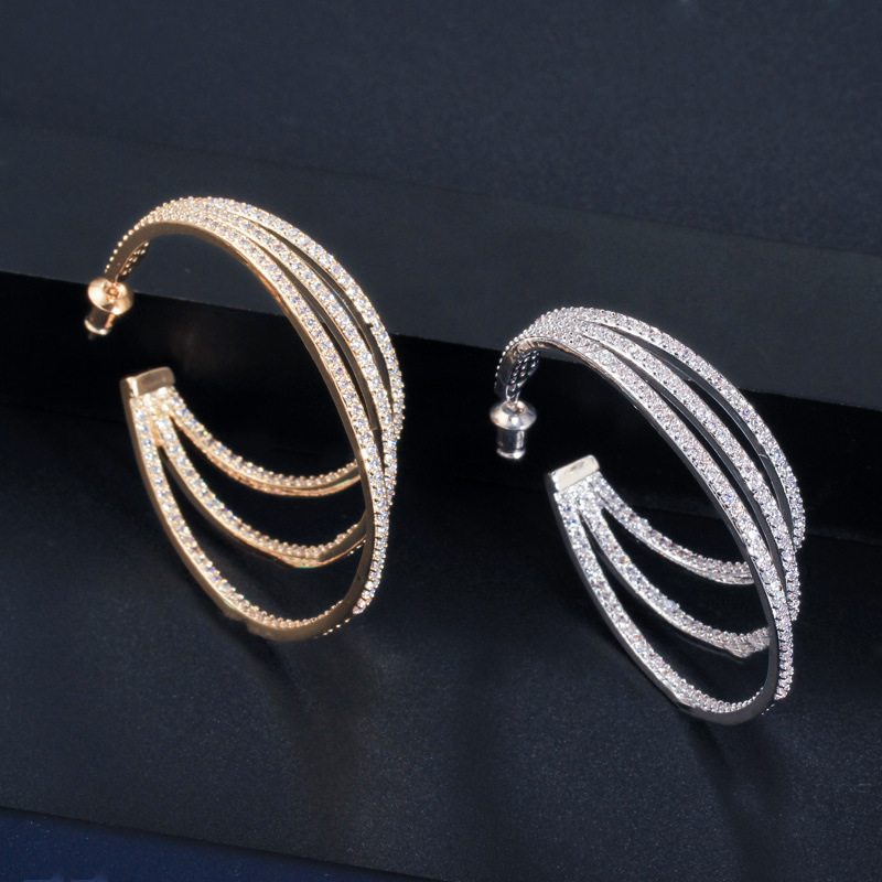 2023 Top Sell Sparkling Clip Earrings Luxury Jewelry 925 Sterling Silver Three Rows Pave 5A Cubic Zircon CZ Diamond Gemstones Party Eternity Women Big