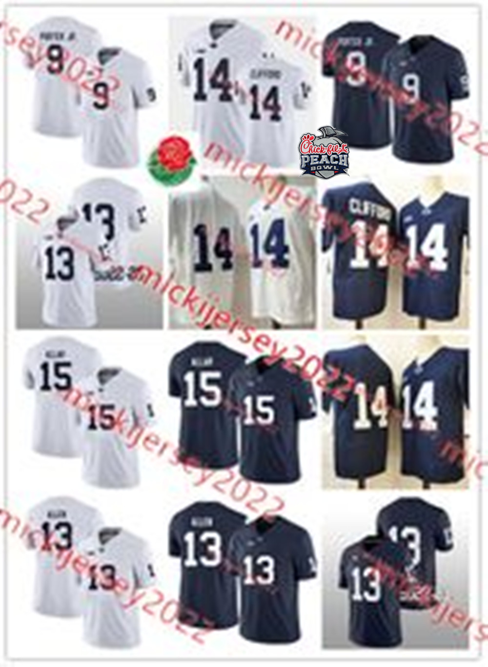 Sean Clifford Kaytron Allen 2024 Peach Bowl PennState Football Jersey Mens Stitched Joey Porter Jr. Drew Allar PennState NittanyLions Jerseys S-3XL