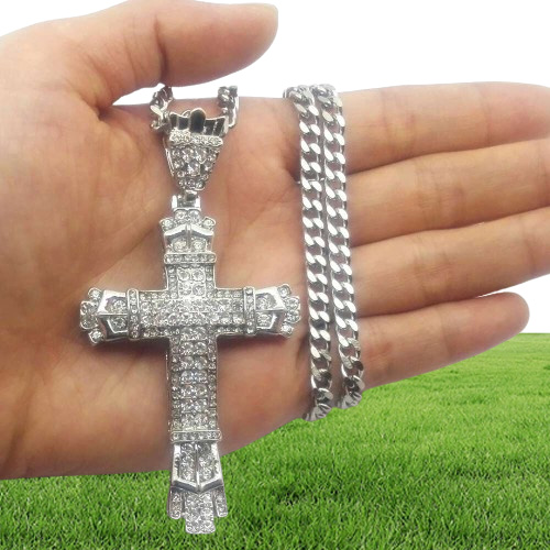 hip hop cross diamonds pendant necklaces for men Religious golden silver luxury necklace Stainless steel Cuban chain jewelry