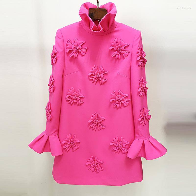 Casual Dresses Black Ruffles Stand Collar Dress Temperament Loose Women Spring Fashion Chic