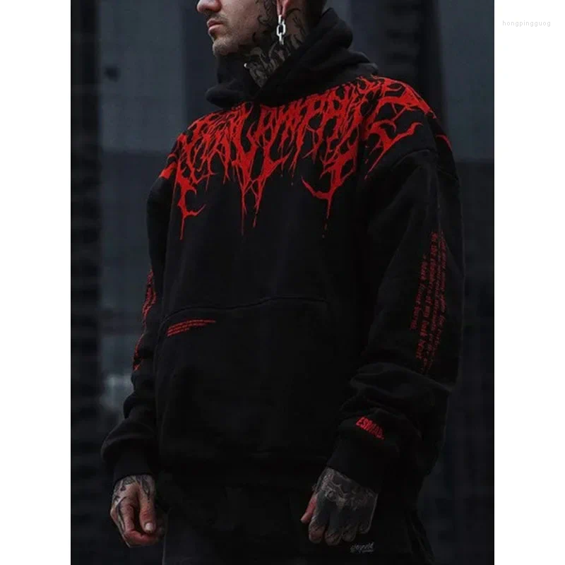 Men's Hoodies Evil Blood Large Pattern Hoodie Unique Personality Casual Autumn / Winter Thickened Warm Black For Men Full