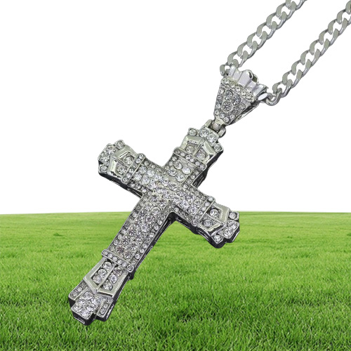 hip hop cross diamonds pendant necklaces for men Religious golden silver luxury necklace Stainless steel Cuban chain jewelry
