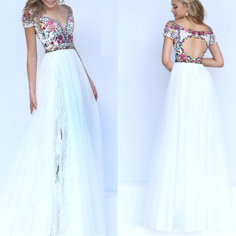 Floral Lace Bohemian Wedding Dresses Side Split Long A Line Beach Bridal Gowns Sexy Open Back Floor Length Ivory Bride Dress V-Neck Custom Made 2024