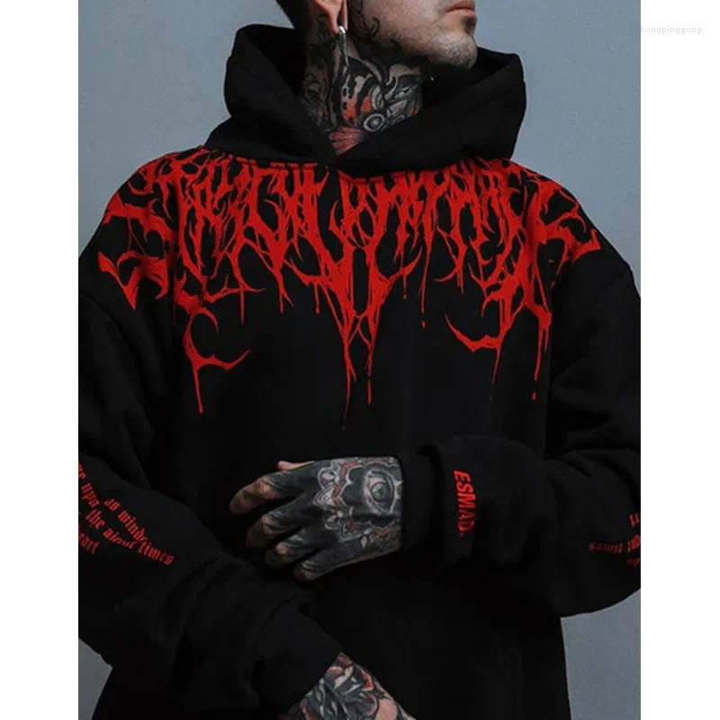 Men's Hoodies Evil Blood Large Pattern Hoodie Unique Personality Casual Autumn / Winter Thickened Warm Black For Men Full