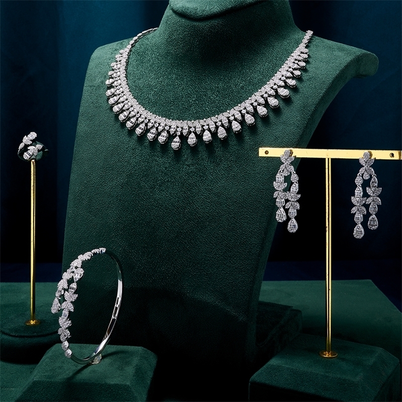 Wedding Jewelry Sets TIRIM Necklace for Women Heart Water Drop Cubic Zirconia Jewellery Set Dubai Saudi Party Engagement Accessory 231208