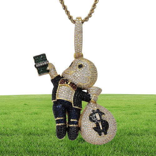 Luxury Designer Necklace Mens Hip Hop Jewelry Iced Out Pendant Bling Diamond Money Bag Charms Gold Chain Big Pendants Fashion Stat